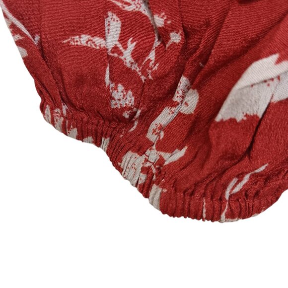 Easel Red Floral Dress Sweetheart Neckline Bubble Sleeve Ruched Bodice - Picture 8 of 13